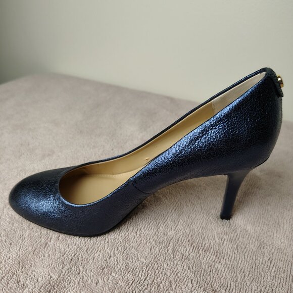 MICHAEL KORS Flex Pump Women 7M Blue Metallic Sparkle Pointed Toe Heels With Box - Picture 5 of 10